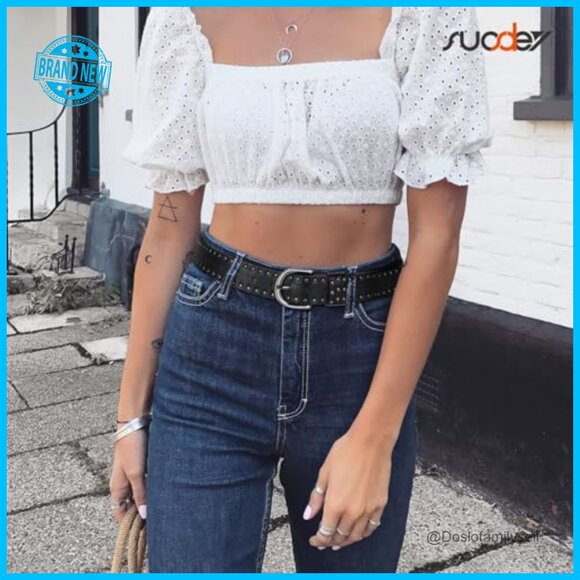 Faux Leather Belt with Rivets Silver Buckle Western Style Adjustable Waist main image 4